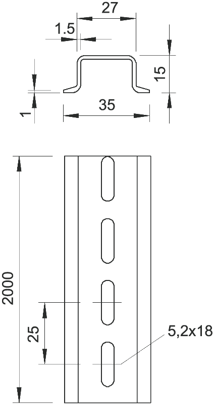 item-images-NOSAČ AUTO. OSIGURAČA DIN 35x15    L=2M' TS/35 PERFORIRANI VISOKI 2069 15 1.5 GTPL  1115456-