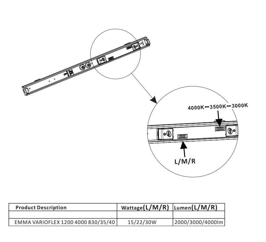 item-images-SVJETILJKA LED EMMA VARIOFLEX 1200 30W 4000lm 3000/3500/4000K 30/22/15W IP20 1200mm THORNECO 96635574-