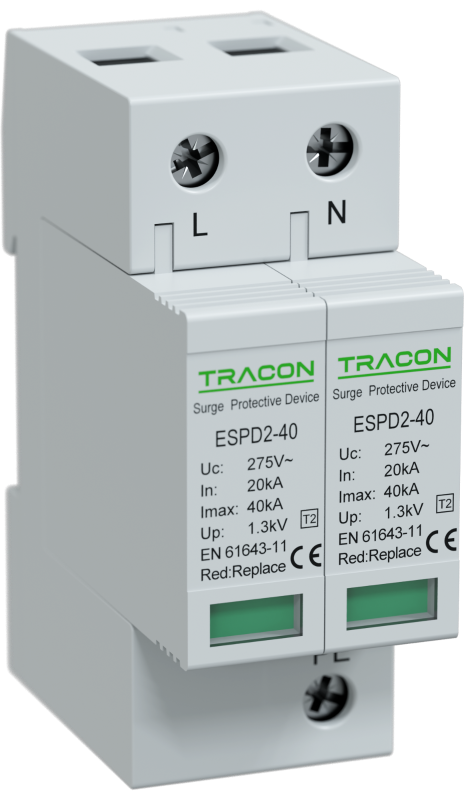 item-image-ODVODNIK PRENAPONA ESPD  TIP 2/KLASA II/C 275V AC 1P+N S IZMJENJIVIM ULOŠKOM ESPD2-40-2P