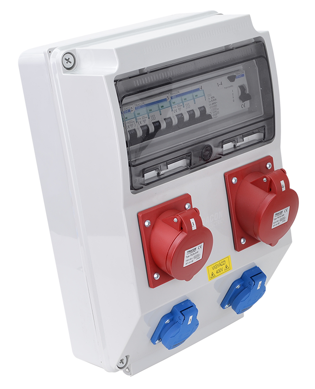 item-image-PRIKLJUČNA PLOČA Q-DIN 12M OŽIČENA S 4 PRIKLJUČNICE 16A/32A/400V  2x 3P+N+E / 2x SCHUKO 2P+E IP44 TDB12-12MV