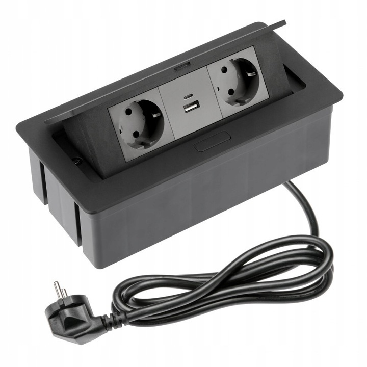 item-image-KONZOLA PRIKLJUČNA ZA STOL 2xŠUKO USB A+C S KABELOM CRNA GTV AE-PBSUC2GS-20NN